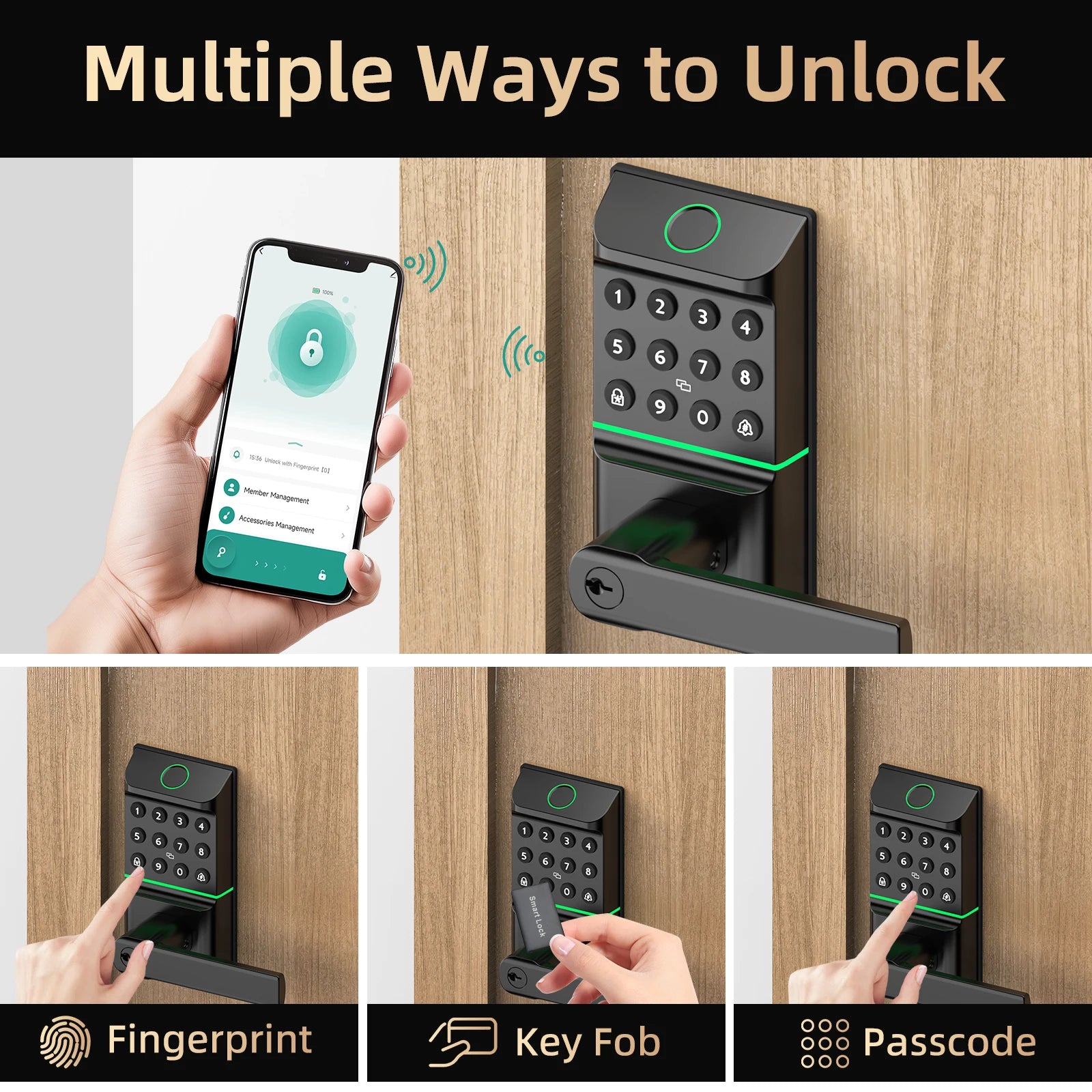 Smart Fingerprint Door Lock Passcode Unlock Electronic Touchscreen