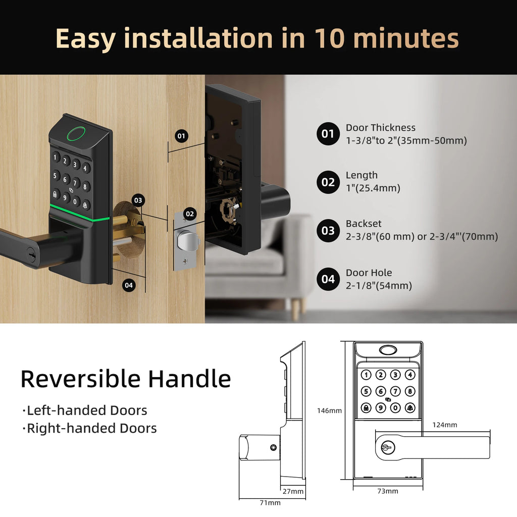 Smart Fingerprint Door Lock Passcode Unlock Electronic Touchscreen