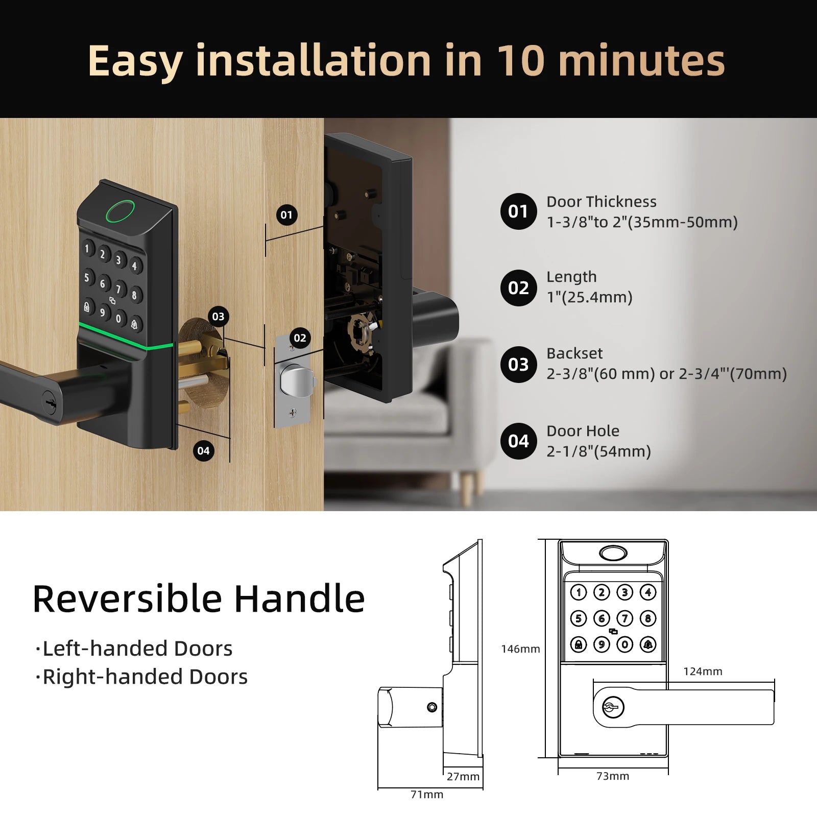Smart Fingerprint Door Lock Passcode Unlock Electronic Touchscreen